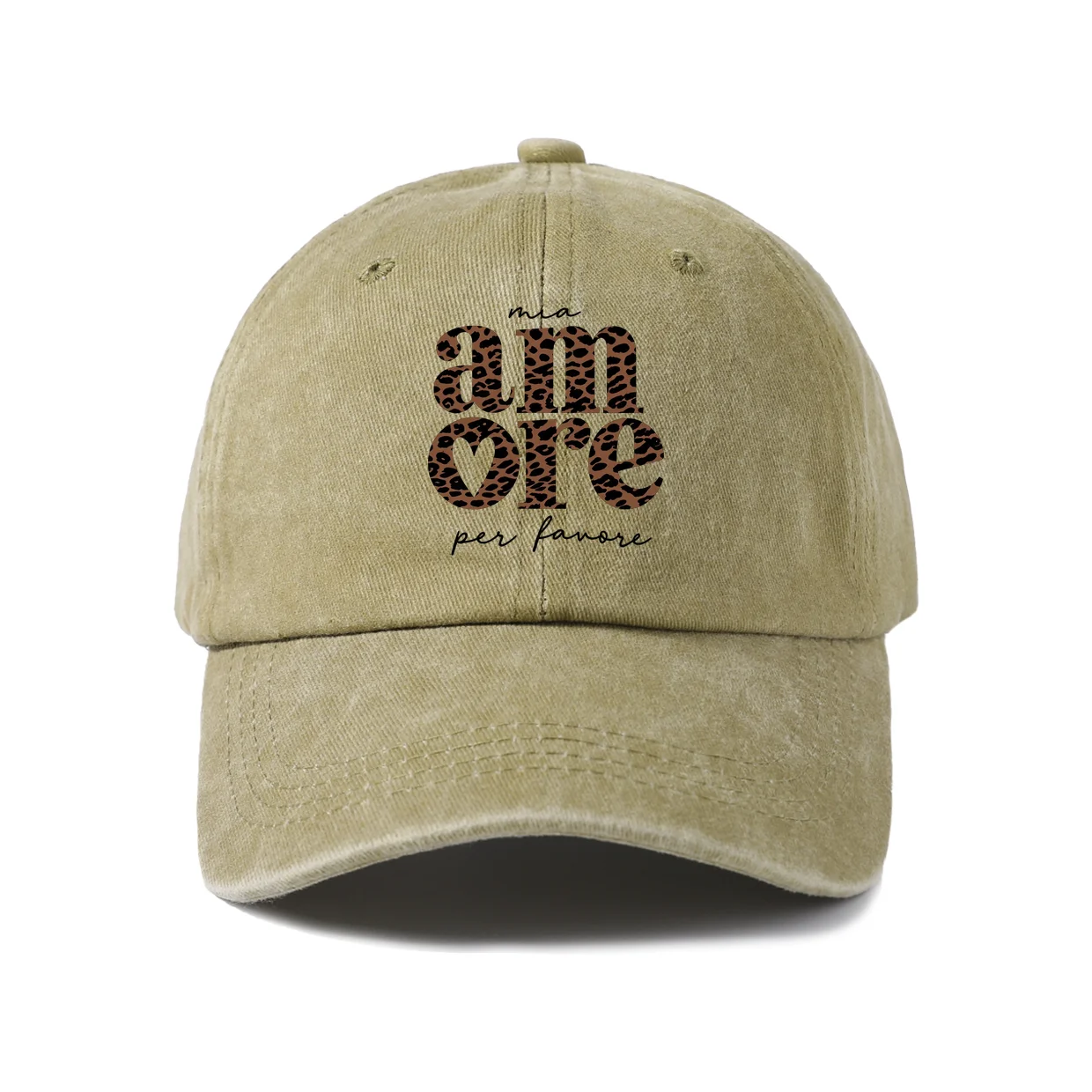 Leopard Pattern Text Graphic Baseball Cap, Vintage Washed Adjustable Unisex Dad Hat, Everyday Gift