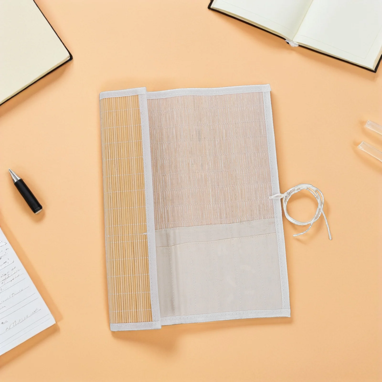 10 Uds. Rollo de pinceles de bambú con 10 ranuras: organizador de bolígrafos enrollables de estilo Vintage japonés para pinceles de pintura de caligrafía estuche para lápices de artista