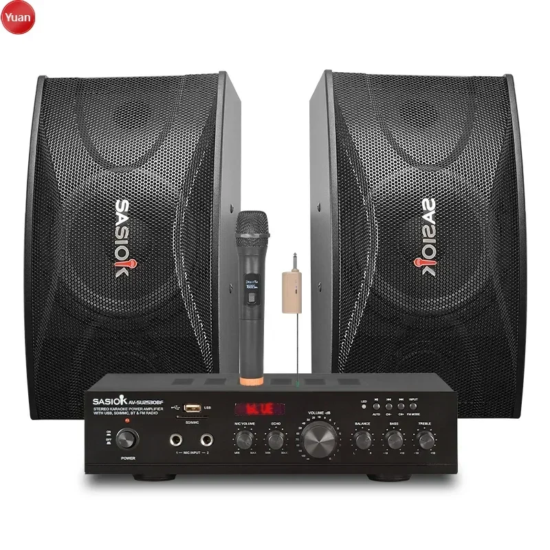 

SW-1010B Super Bass 10" Home Karaoke Set 2x10" Woofer Speakers+1 Mic Echo BT/USB/SD/MMC/AUX/FM Radio Professional Amplifier
