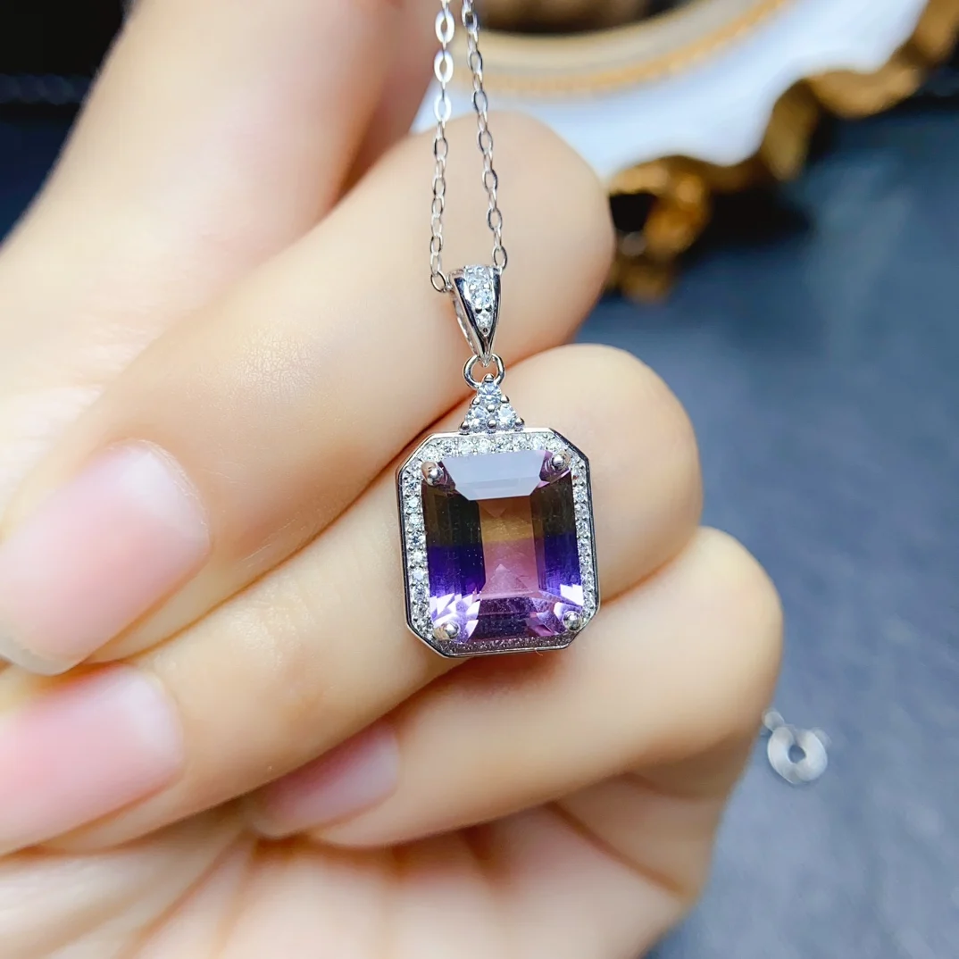 FS 8*10mm Natural Ametrine Jewelry Set S925 Sterling Silver Ring Pendant 2-Piece for Women Fine Weddings MeiBaPJ Certificate