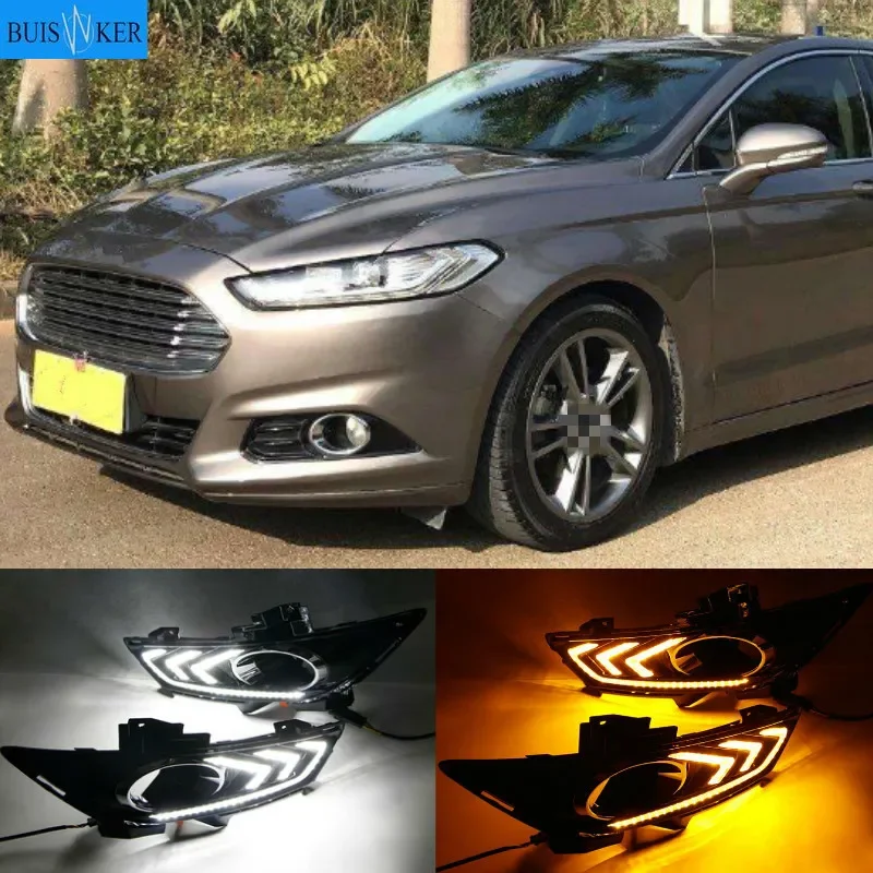 

For Ford Mondeo Fusion 2013 2014 2015 2016 Car DRL LED Daytime Running Light fog lamp with Yellow Turning Signal style Relay