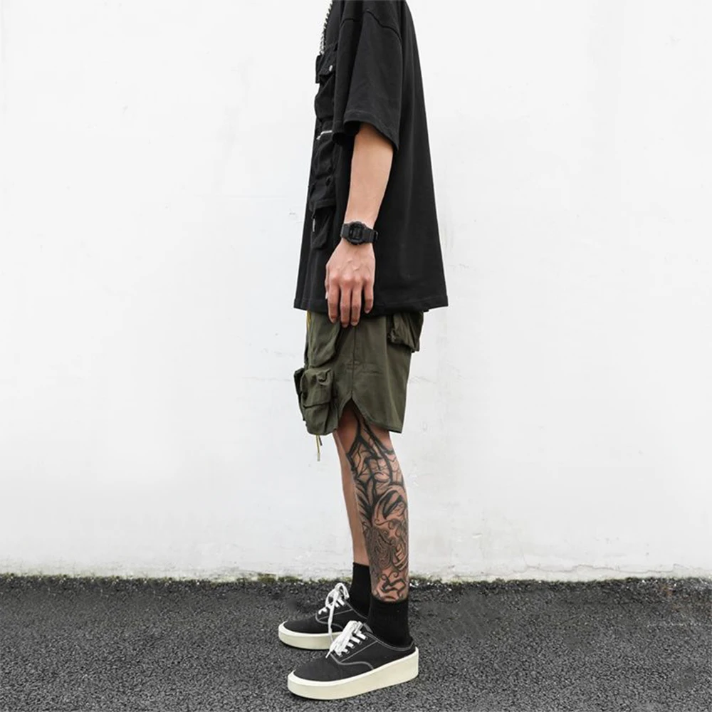 Mens Clothing 2024 Summer New Fashion Street Retro Army Green Drawstring Functional Pocket Loose Casual Cargo Shorts for Men