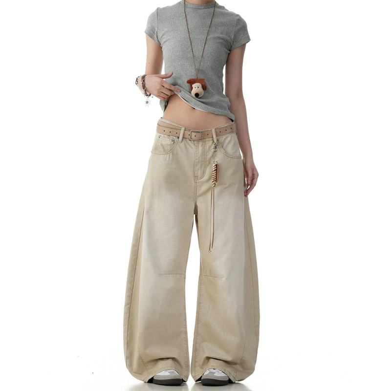 

Summer New Women's Fashion Retro Curved Knife Jeans Cotton Loose Wide Leg Banana Pants y2kVersatile Floor Pulling Crescent Pants