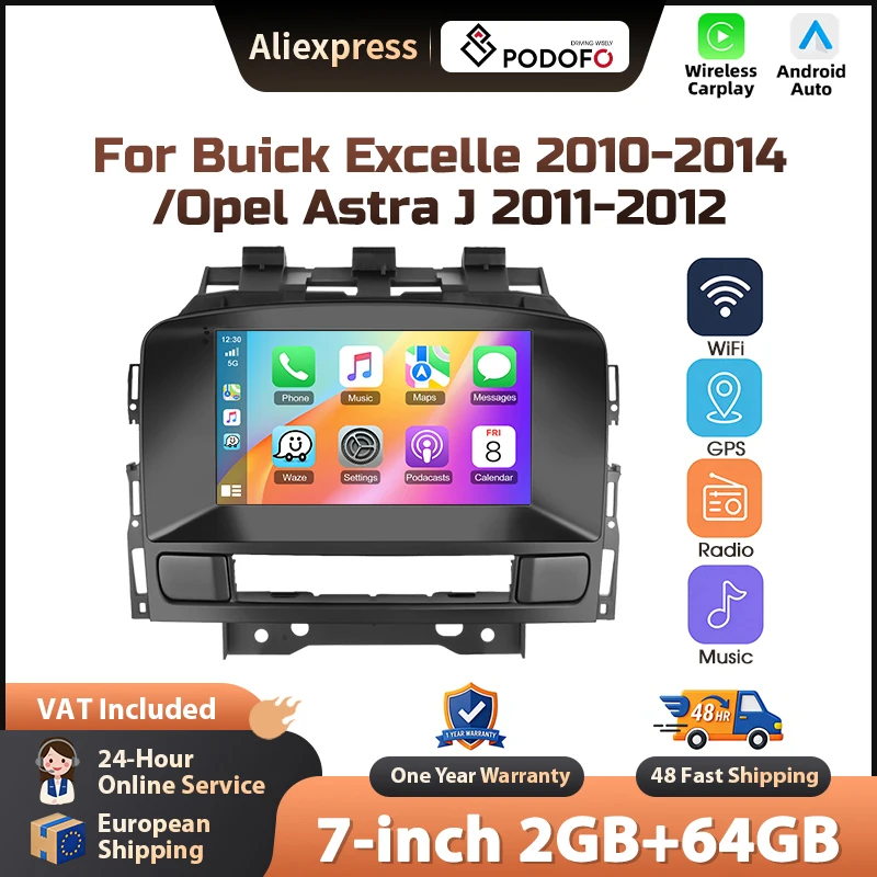 Podofo 7'' Autoradio für Opel Astra J 2011-2012 Android CarPlay GPS Navigation Head Unit WIFI FM/RDS Auto-Stereoanlage EQ BT Autoradio