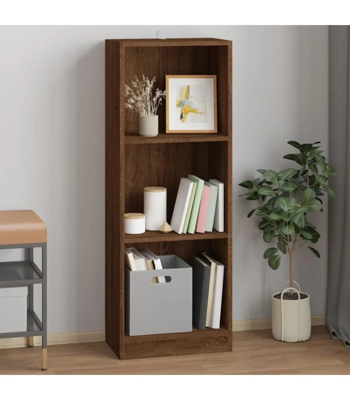 40x24x109 cm Brown Oak Plywood 3 Tier Bookcases & Shelves