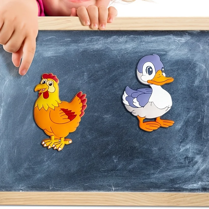 10PCS Cartoon Cute Farm Animal Story Refrigerator Tile Set, A Variety of Animal Image Designs, School Season Gifts
