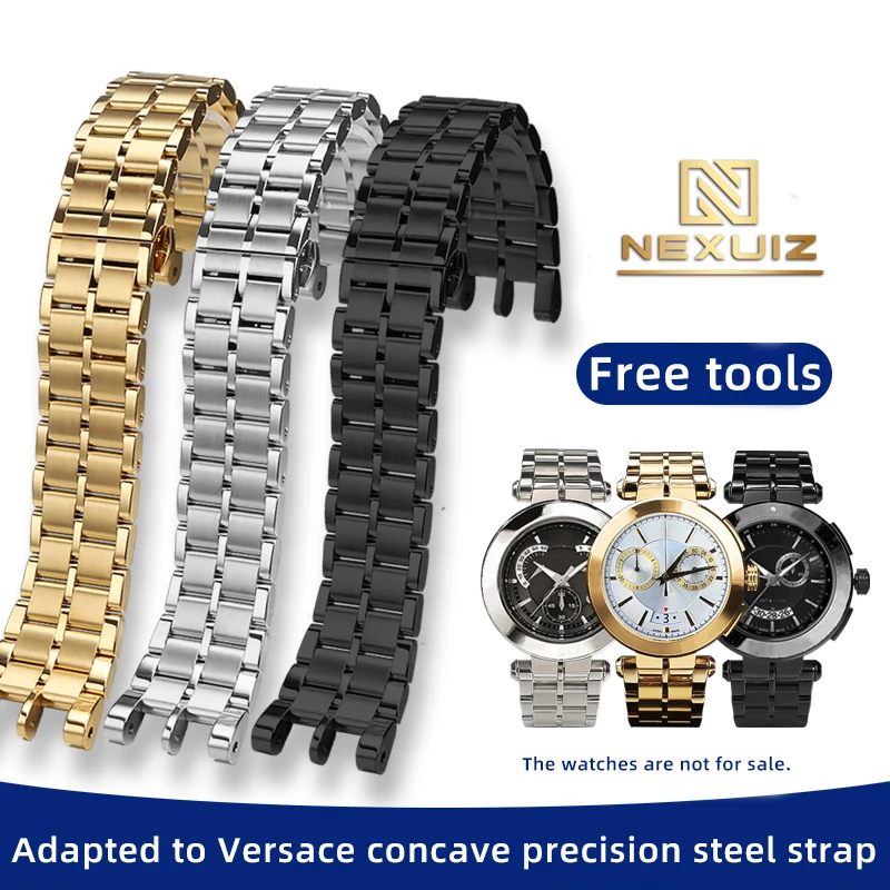 

For Versace Watch Strap V-RACECHRONO Solid Stainless Steel Metal Watch Accessories Double Notch Watchband 24mm Waterproof Belt