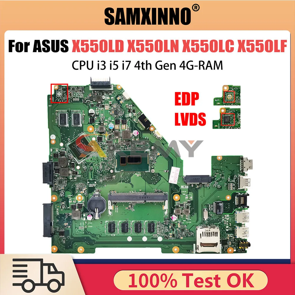 X550LD Mainboard For ASUS Y581L X552L R510L X550L X550LN X550LC X550LF X550LA Motherboard i3 i5 i7 CPU 4GB GT840M V2G EDP LVDS