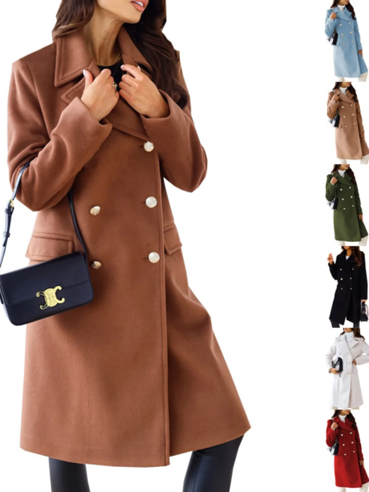 

Simple Long Sve Women's Woolen Coat Autumn Winter Crossborder Faion Stand Collar Thiened Commute Sle Pure Color