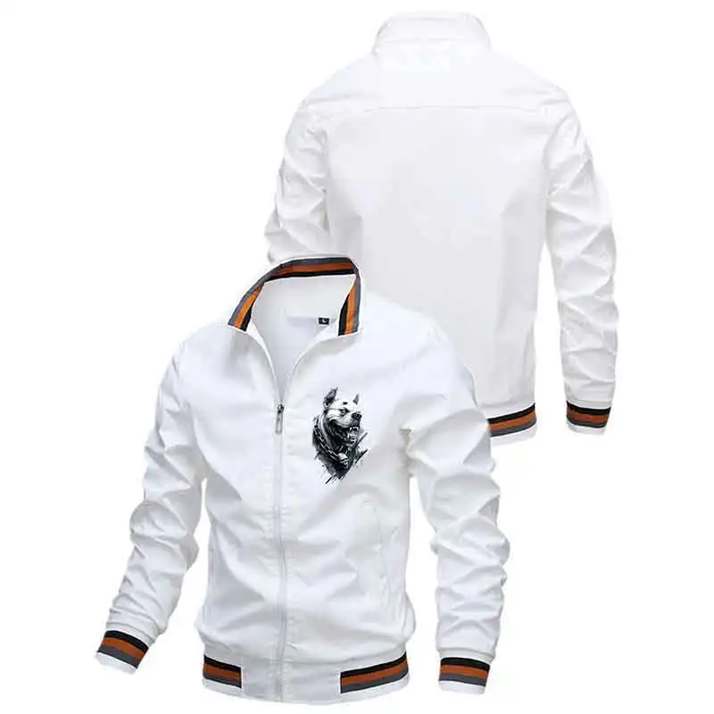 

Spring Autumn Men Stand Collar Jacket Full Zipper Fashion Print Male Tops Casual Sports Clothing Stripe Design Outdoor Slim Coat