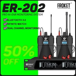 FROKET UHF Wireless In-Ear Monitor System Professional ER-202 Bluetooth for Stage Recording Studio Drummer Instrument