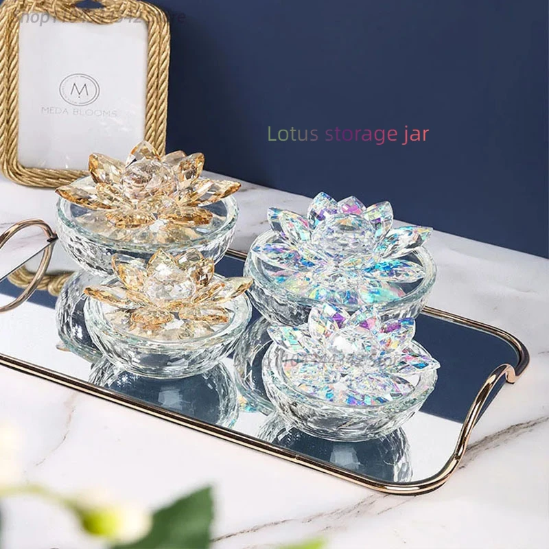 

Dazzling Crystal Flower Creative Storage Jar Transparent Inner Jar Small Objects Earrings Jewelry Storage Box Container Ornament