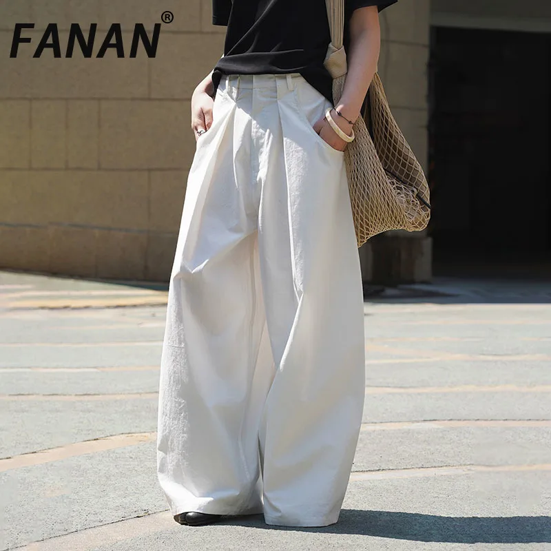 

FANAN Solid Minimalism Wide Leg Pants For Women High Waist Straight Trousers Versatile Female Clothing Fashion 2025 Summer New