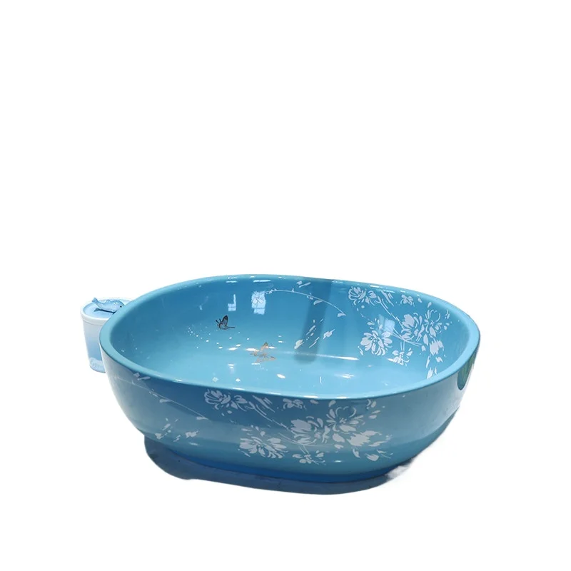 

Europe style oval Shape chinese Jingdezhen Art Counter Top ceramic vitreous china wash basin blue color