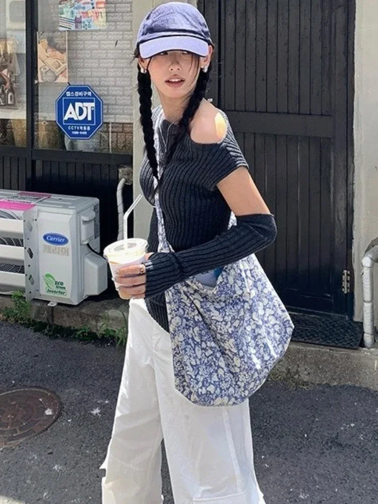 

Y2K Vintage Slash Neck Sweater Women, Off Shoulder Loose Pullover Harajuku Grunge Fairy Core Streetwear