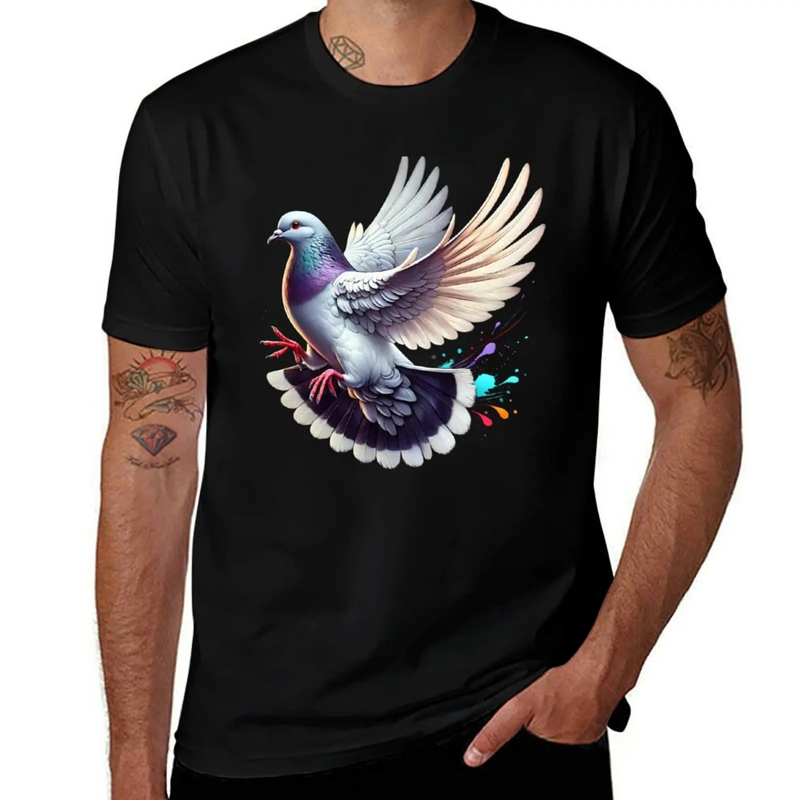 Pigeon Fly Bird Lover Birding Watcher T-Shirt Basic Plain Short Sleeve Crew Neck Tee T-Shirt