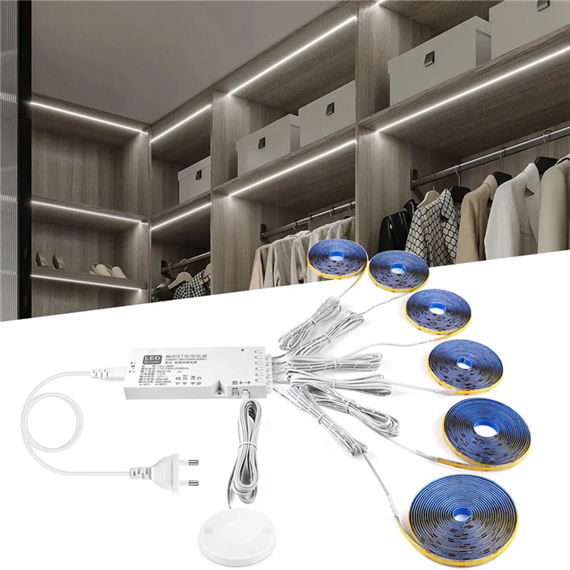 ABUP-12X Touch Sensor Under Cabinet Light Dimmable COB LED Strip Suitable For Bedroom, Wardrobe, EU Plug