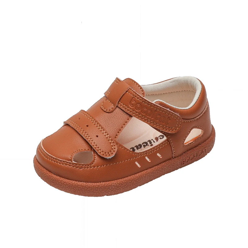 Baby Summer Functional Sandals Kids Genuine Cowhide Leather Sandals Boys Anti-kick Breathable Shoes Girls Solid Beach Sandals