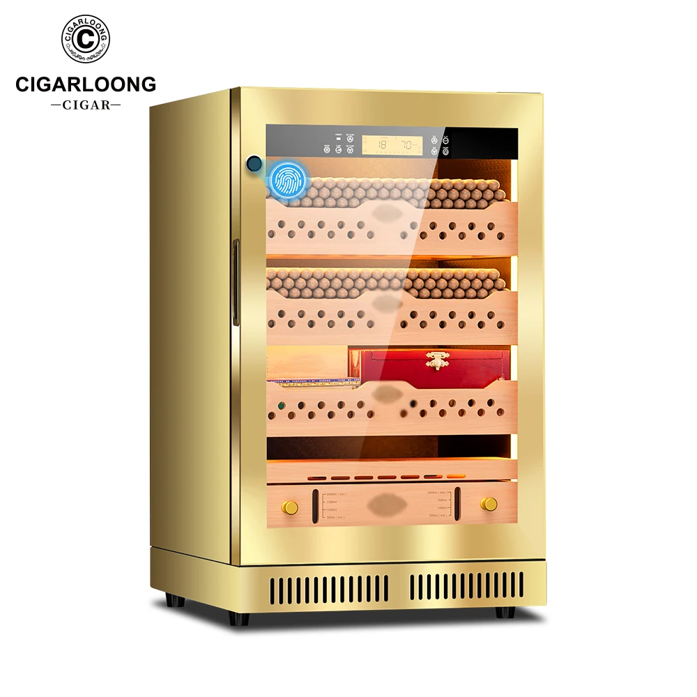 

46C 800 шт. электрический шкаф для сигар из нержавеющей стали, хьюмидор, испанский кедр, деревянный внутренний контроль температуры и влажности