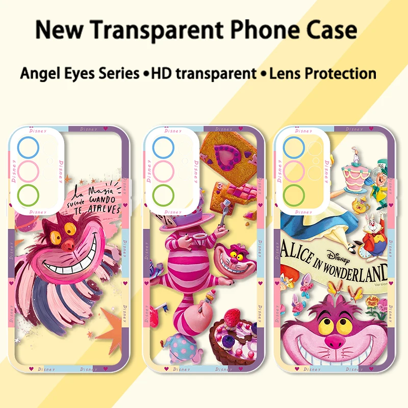 Disney Alice Cheshire Cat For Samsung Galaxy S24 S23 S22 S21 S20 Pro FE Ultra A23 A52 A53 A71 Angel Eyes Transparent Phone Case