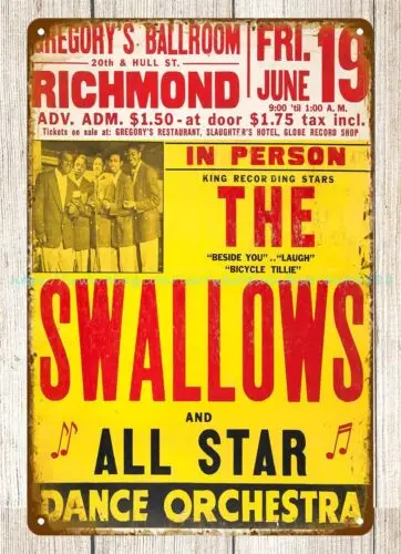 1953 The Swallows Gregory's Ballroom Concert Poster metal tin sign reproductions