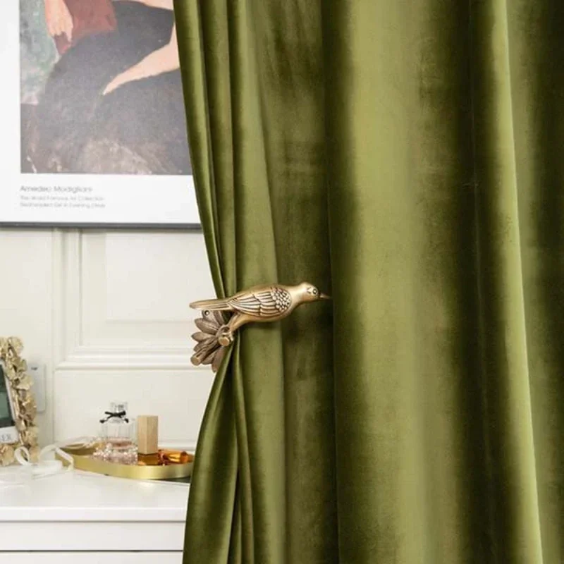 Modern Luxury Velvet Olive Green Shading Curtains for Living Room Bedroom Dining Nordic Window Drapes Custom Finished Product