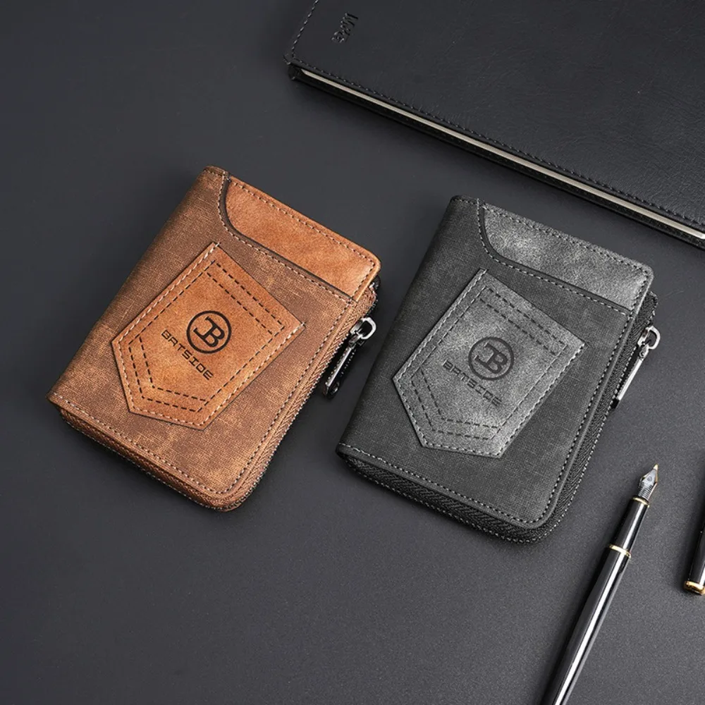 

Simple Classic Men's Short Wallet RFID Pu Leather Credit Card Holder Anti Theft Casual Coin Pocket Travel