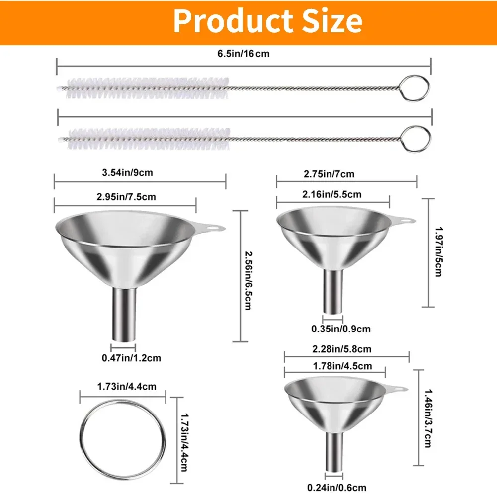 3/5 Pcs Stainless Steel Kitchen Funnels Set Food Grade Metal Funnels for Filling Bottles Small Funnels for Essential Oil Spices