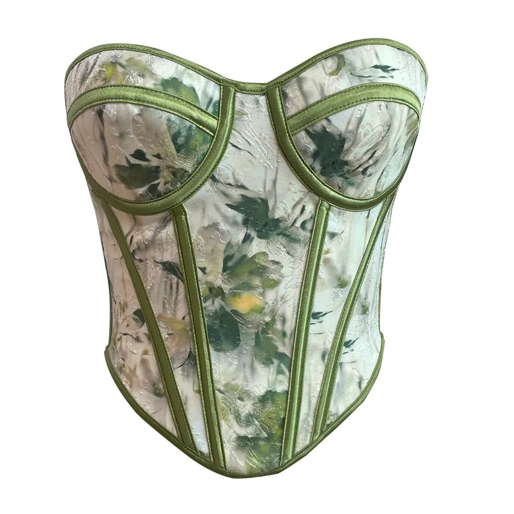 

Green Outerwear Tummy Tucking Body Shaping Side Bust Reducing Padded Underwire Bra Women's Waist Cinching Form Fitting Top
