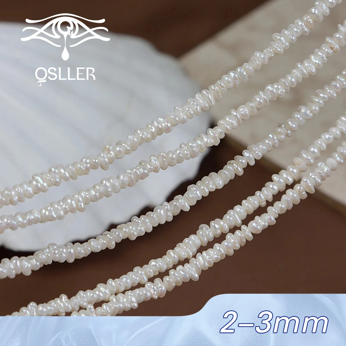 

QSLLER 2-3mm Natural Freshwater Keshi Pearl Mini Flat Loose Beads for DIY Women Men Necklace Jewelry Making Accessories 1string