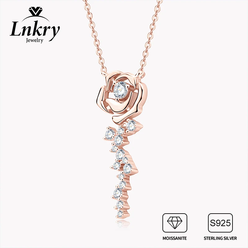 

Lnkry оригинальное сертифицированное полное муассанитовое ожерелье из настоящего серебра 925 пробы для женщин изысканный кулон с цветком розы ожерелье ювелирные изделия