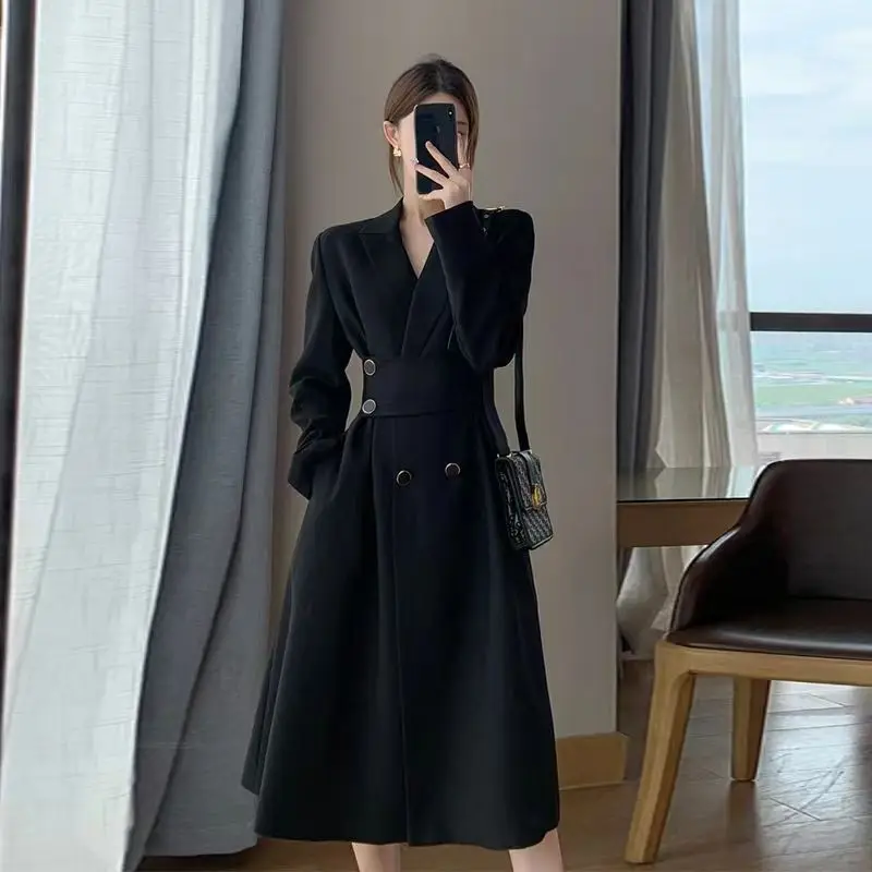 

Autumn Winter Women's Black Long Sleeve Suit Dress Slim Waist High Quality Dresses For Women Clothing