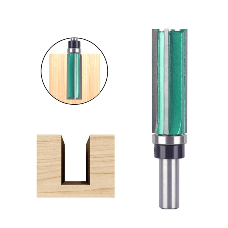 2Pack Bearing Four-Edge Straight Knife 4-Tooth Slotted Handle With Bearing Trimmer Heads Woodworking Milling Cutter