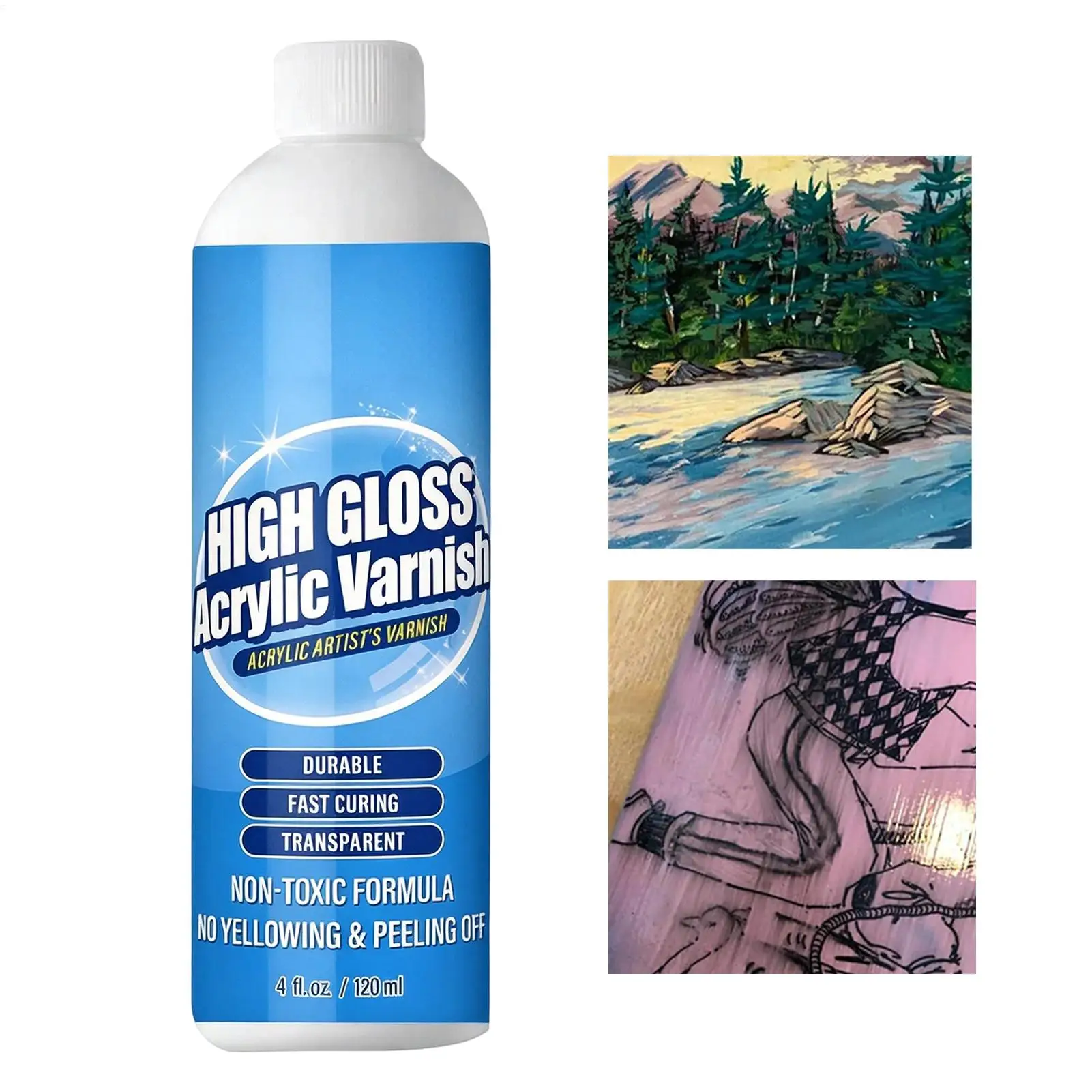 120ml High Gloss Varnish For Acrylic Paintings, Fast Drying & UV Resistant Protects Canvas Wood Crafts Professional Grade