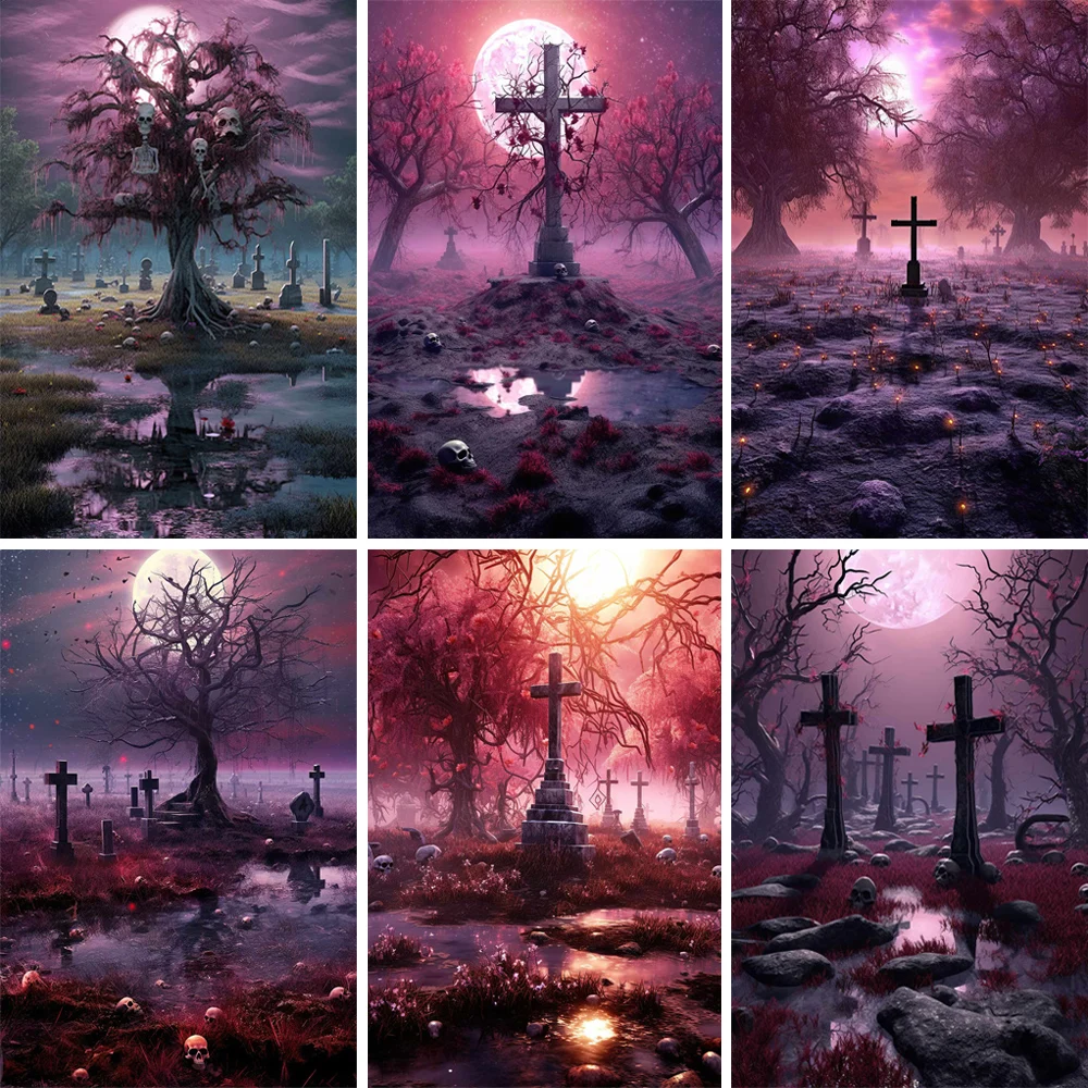 Halloween Photography Backgrounds Tombstones Full Moon Crows Ghosts Family Party Decorations Banners Photo Studio Backdrop