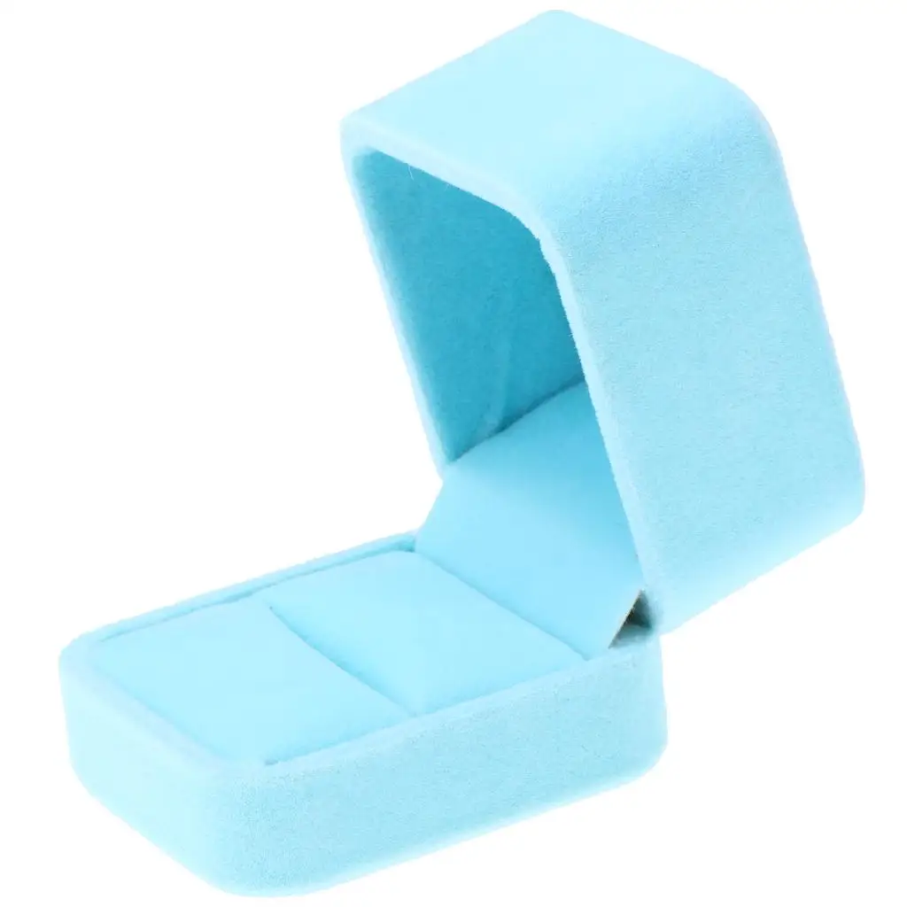 2-4pack Velvet Engagement Wedding Earring Ring Jewelry Display Box Light Blue