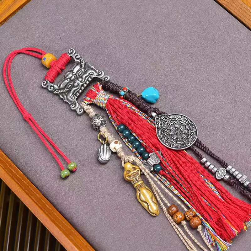 Handwoven Bag Charm Heavenly Iron Nine Palaces Bagua Pendant Tassel Tibetan Ethnic Windmill Ornament