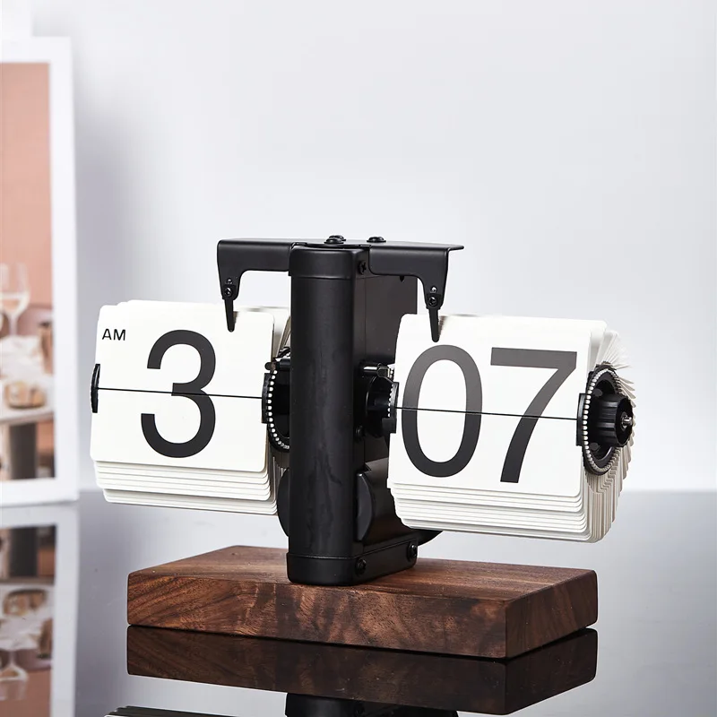 Wooden Base Flip Clock - Retro Mechanical Desk Clock with Vintage Style for Home/Office Decor! #HomeDecor #GiftsForHim