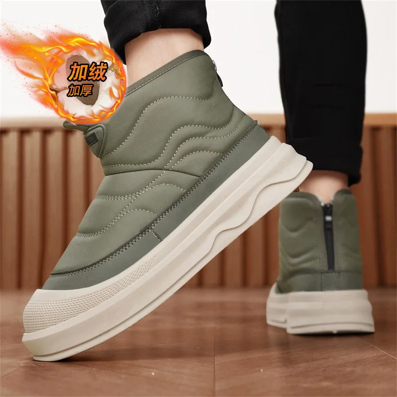 Winter Men's High-Top Ankle Boots Thick-Soled Outdoor Fleece Lined Warm Work Protection Cotton Shoes Anti-Slip Snow Boots