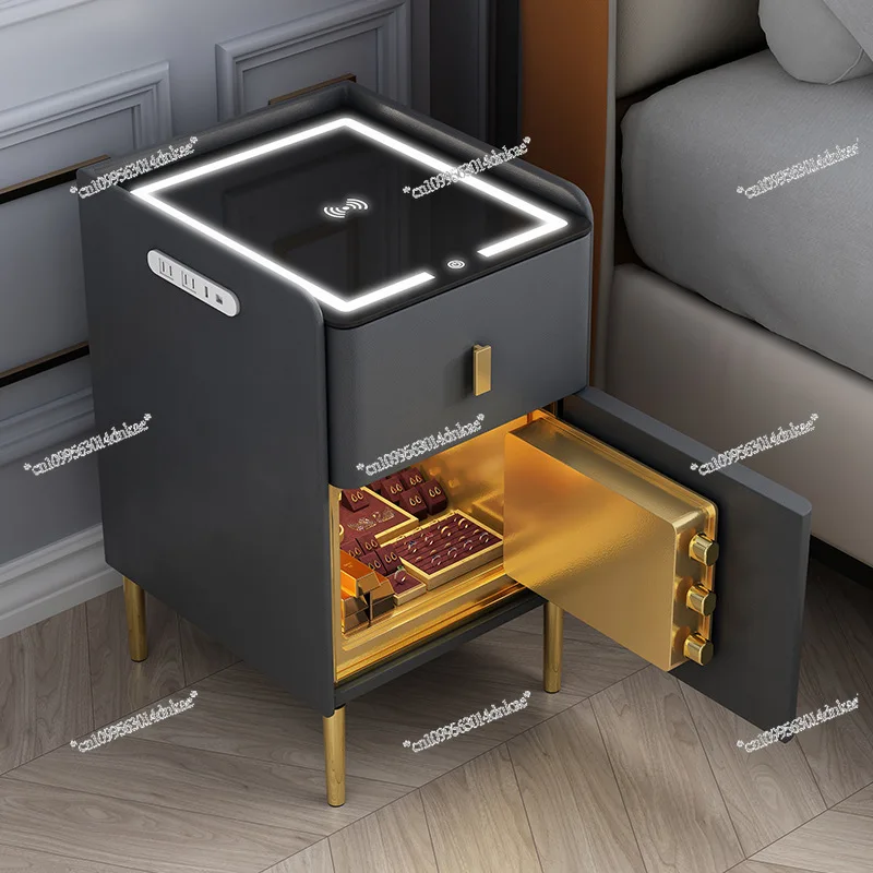 Smart Bedside Table, Safe, Integrated Home Anti-theft, Multi-function Wireless Charging, USB Light Luxury Bedside Table with