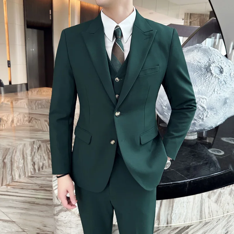 

T312 High-end suit men's suit casual wedding dress groom suit men slim beige handsome