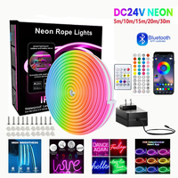 10M 20M 30M DC24V LED RGB Neon Strip Music Sync Flexible Light Smart Bluetooth APP Waterproof LED Light Strip For Swimming pool