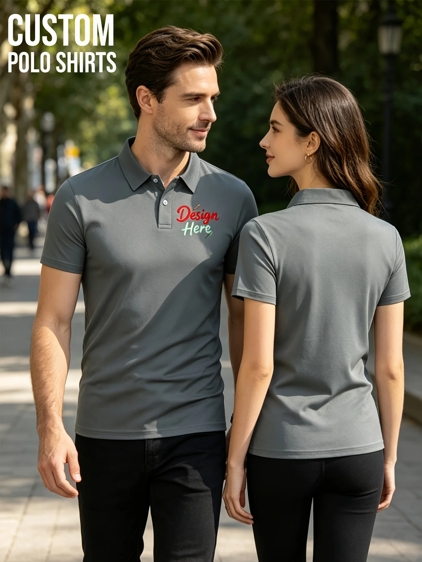 1pc Breathable Custom Golf Polo Shirt, Men Women Casual Collar T-Shirt Short Sleeve Front Back Customizable