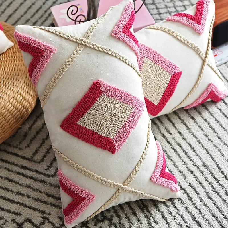 Cushion Cover Nordic Ins Pink Red Tufted Pillow Cover Cushion Case Style Element Design Cute Pillow Case