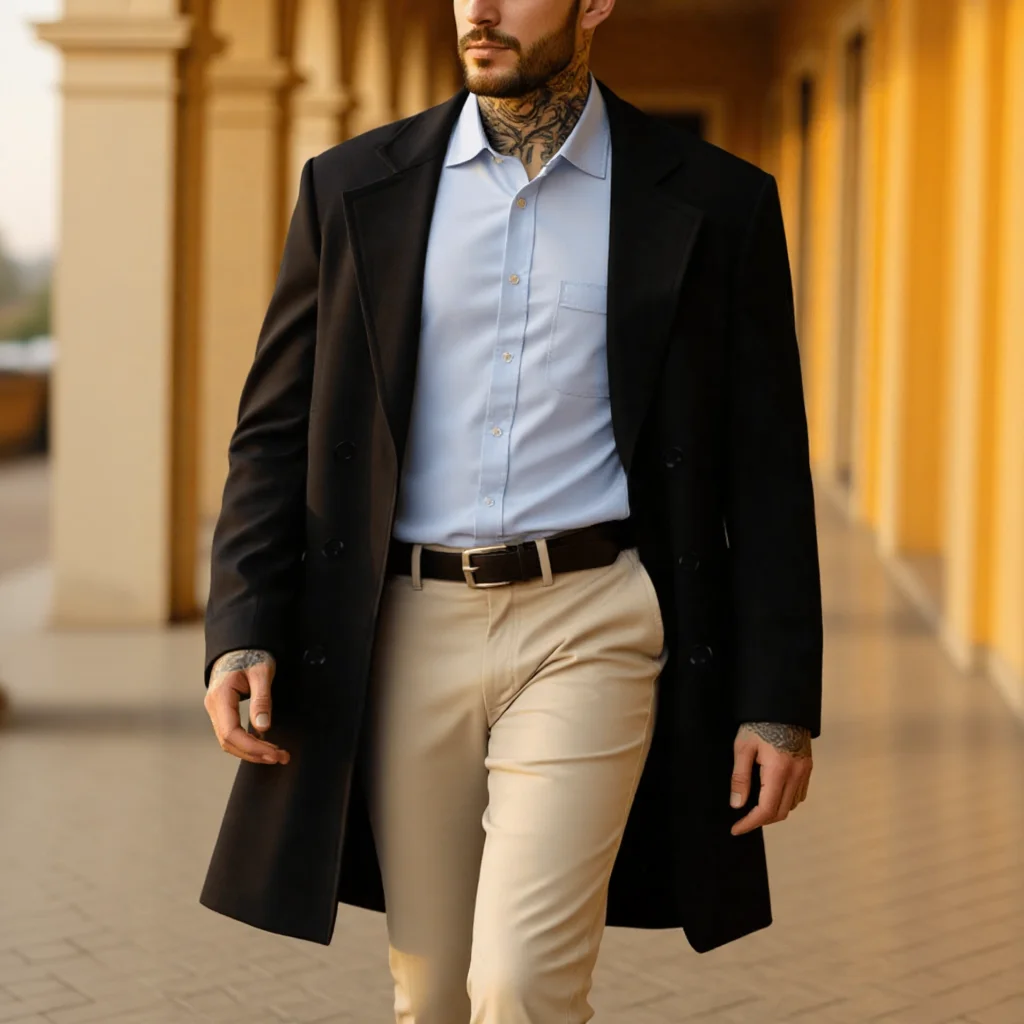 Men’s Elegant Trench Coat: Double Breasted Wool Blend Long Coat, Warm Windproof Autumn Outerwear, Solid Color Outerwear 6 Men's Elegant Trench Coat: Double Breasted Wool Blend Long Coat, Warm Windproof Autumn Outerwear, Solid Color Outerwear 6