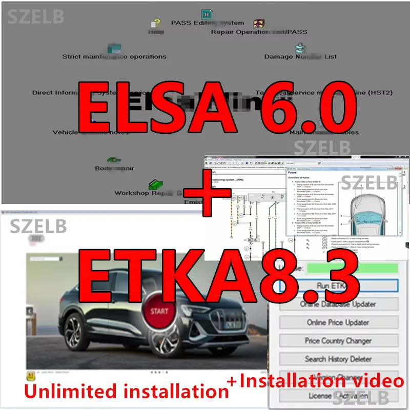 L'ultimo software Elsa win6.0+Etka8.3 per A-udi per il catalogo di parti elettroniche di veicoli di gruppo VW Video multilingue+installazione