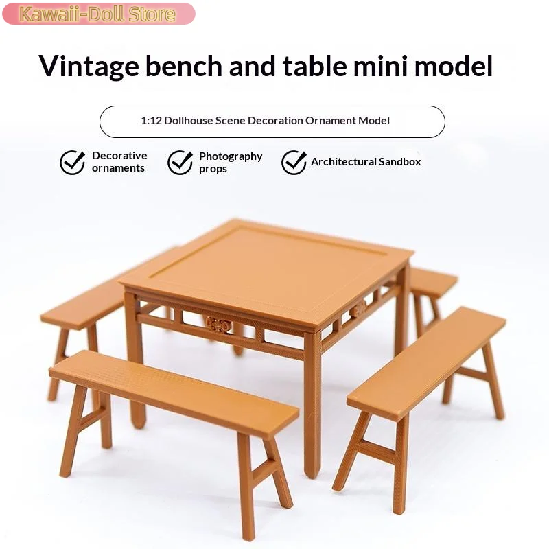 

5 шт., миниатюрный имитационный стол Монтессори, длинная скамья, модель 1:12/1:18, аксессуары для кукольного домика, мебель, подарки для девочек