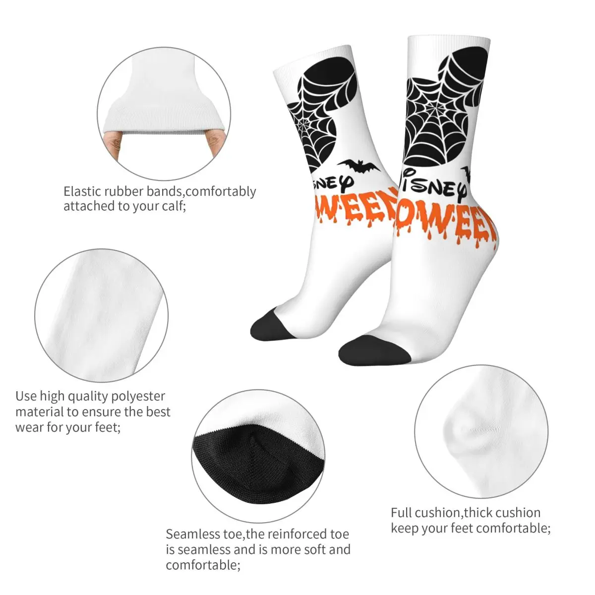 Mickey Mouse Halloween Socks Merch Meias longas macias antiderrapantes