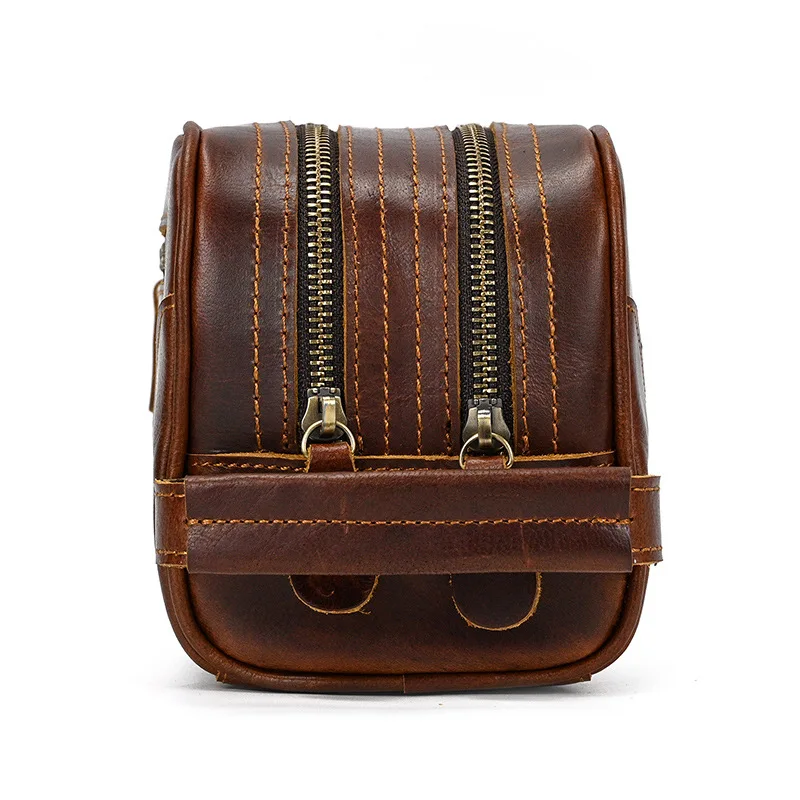 Sac à Main en Cuir group pour Homme et Femme, Accessoire de Rangement de Grande Capacité, Double Fermeture Éclair, Trousse de Maquillage Décontractée, Trousse Cosmétique