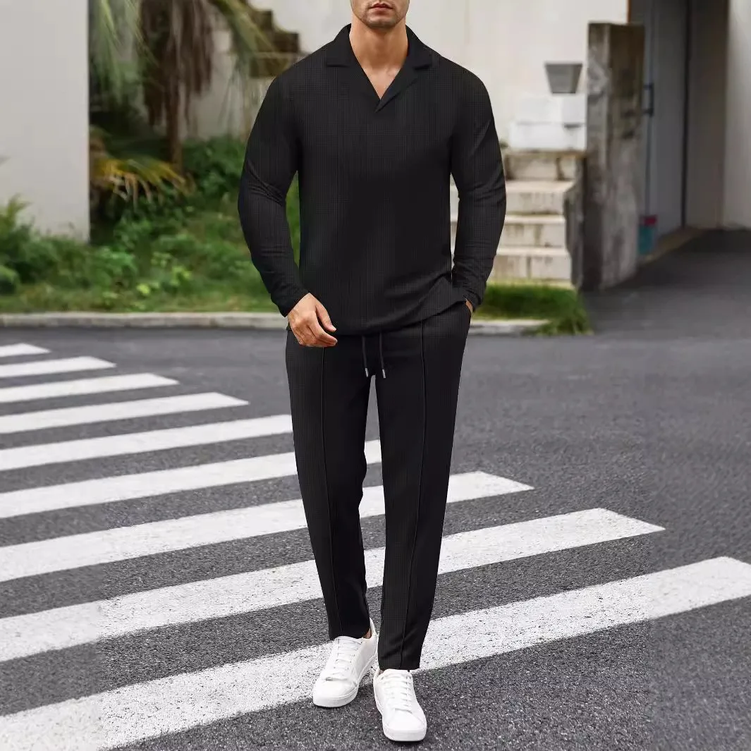 024 Europe and the United States cross-border men\'s fashion casual sports suit collar long sleeve pants suit